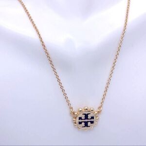 New Tory Burch Black Logo, Gold Adjustable Necklace